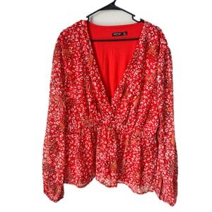 Nasty Gal Collection Red Leopard Print V-Neck Peplum Blouse US 20 Plus Size